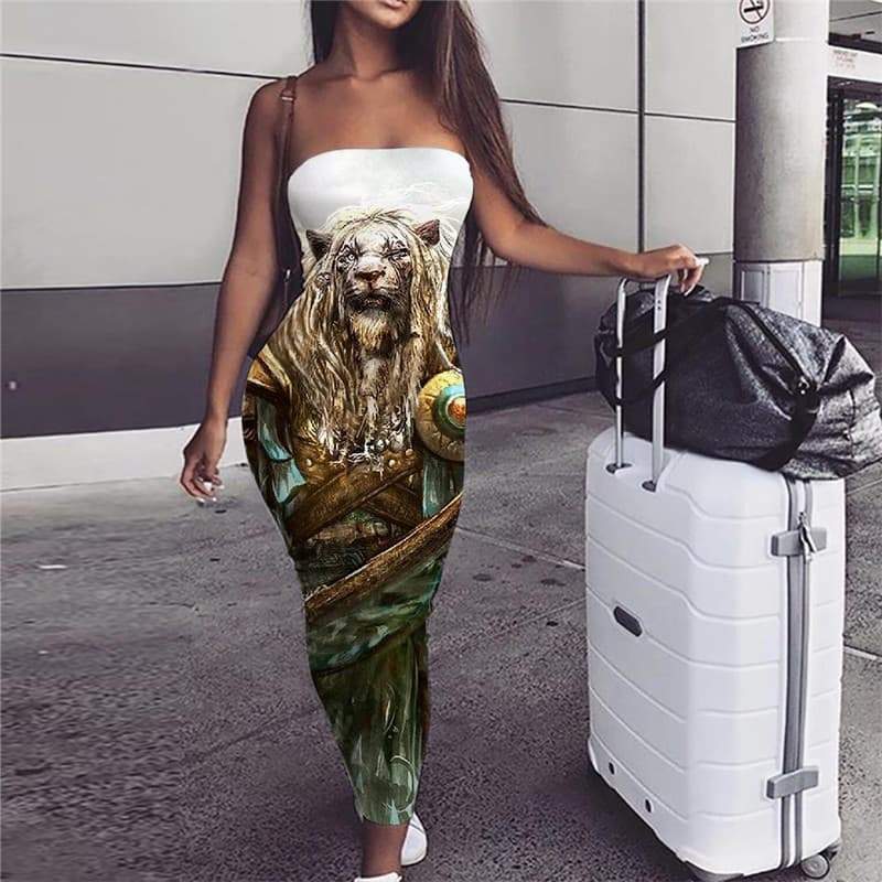 Lion Dress Women Animal 3d Print Anime Sundress Cartoon Boho Harajuku Bodycon Dress - KYKU