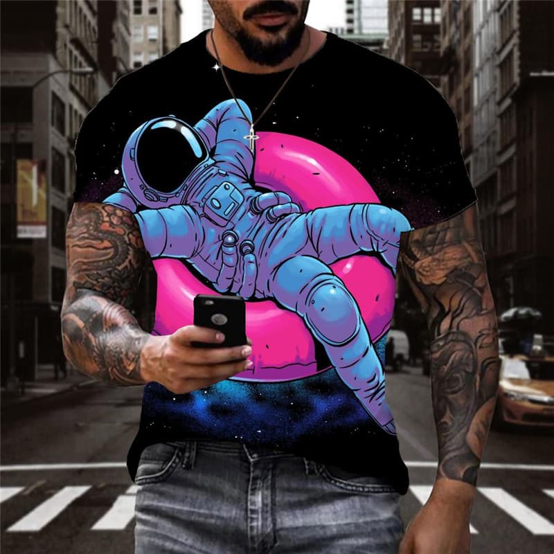 Astronaut T-shirt Men Swimming Ring Anime Clothes Galaxy Shirt Print Space Tshirt Printed