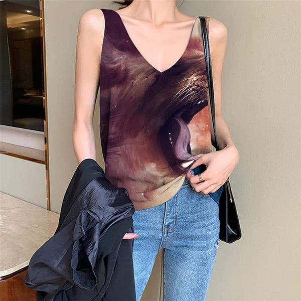 Lion Tank-Top women Animal Funny Top Anime Anime Clothes Nebula Vest Print Colorful Sleeveless 3d - KYKU