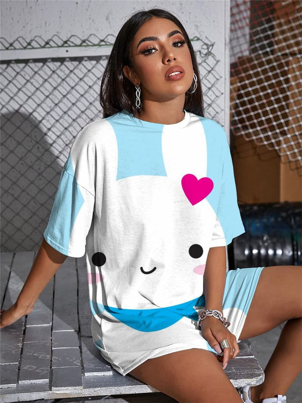 
Rabbit T-shirt Women Animal Gothic Flower Summer Lovely Tshirt Printed
                