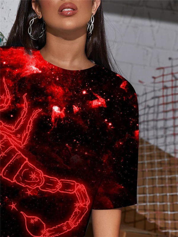 
Scorpio T-shirt Women Galaxy Punk Rock Nebula Gothic Animal Shirt Print
                