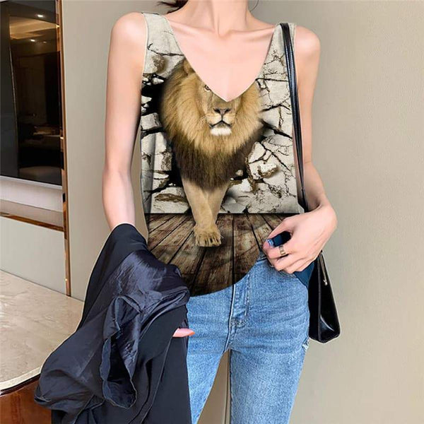 Lion Tank Top Women Animal Vest Printed Anime Sleeveless 3d Cartoon Funny Top Harajuku Anime Clothes - KYKU