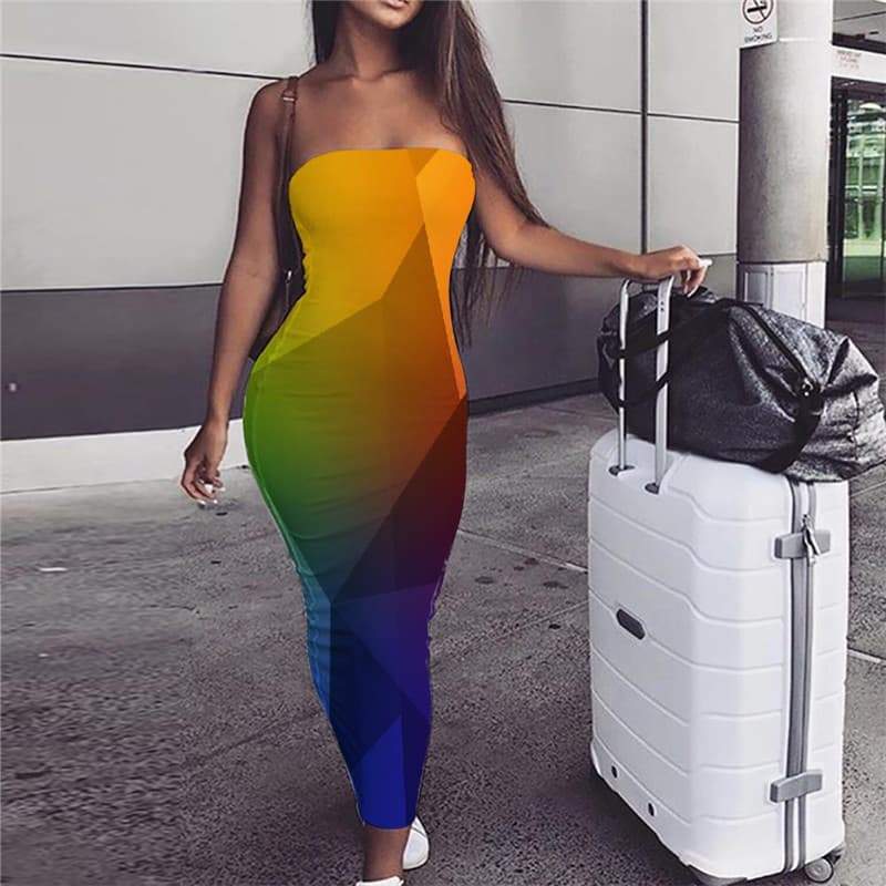 geometric Dress Women Psychedelic Vestido Sexy vortex Bodycon Dress square Boho rainbow Sundress - KYKU