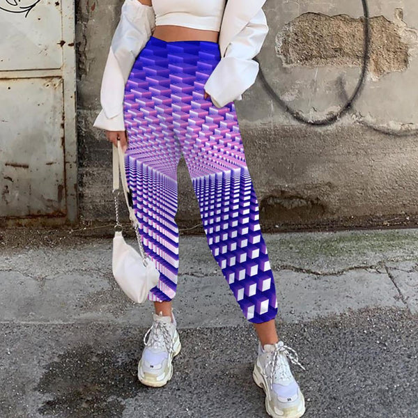 Geometric Pants Women Psychedelic Trouser Vortex Casual Pant Purple Jogger Pants - KYKU