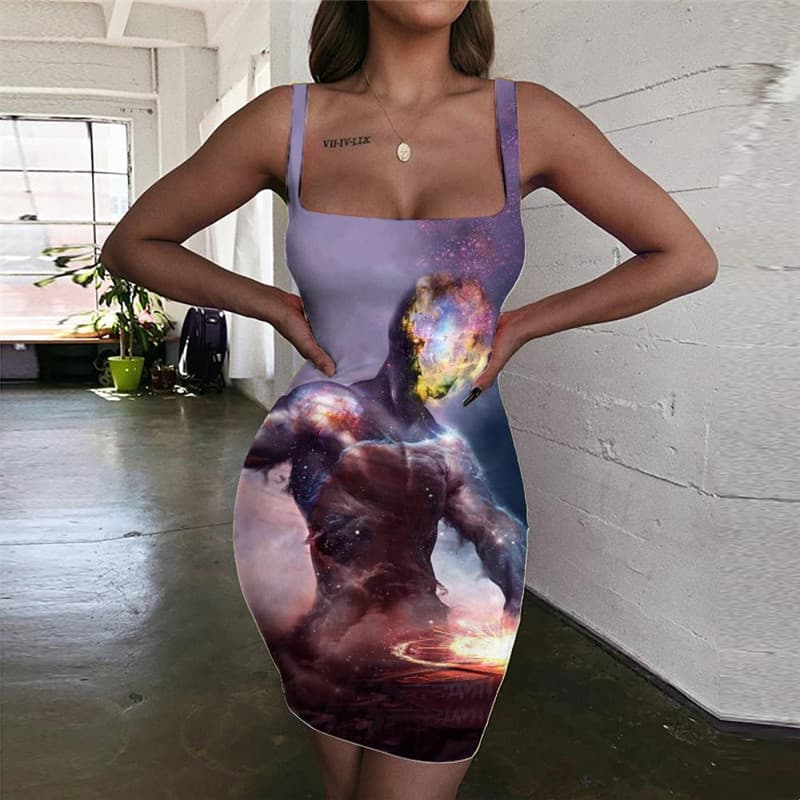 Galaxy Dress Women Space Sundress Universe Halter Sleeveless Art 3d Print Flame Ladies Dresses