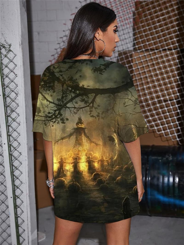 
Halloween T Shirt Women Pumpkin Punk Rock Bat Summer Tree T-shirts 3d
                