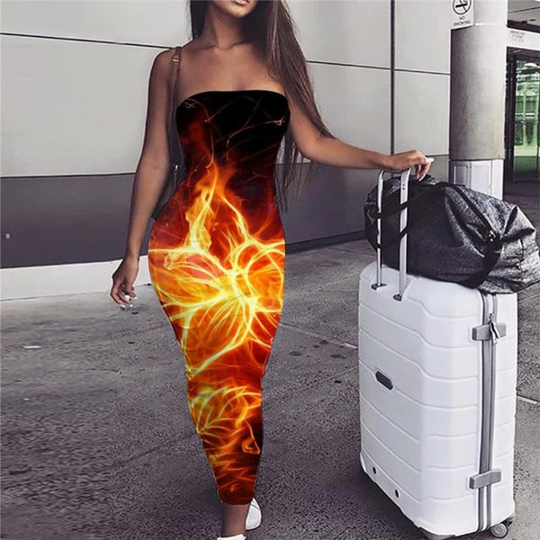 Flame Dress Women Flower 3d Print Art Boho Womens Clothing Tassel Ladies Wrap