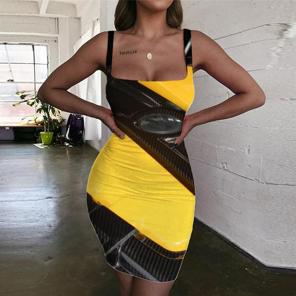 Metal Dress Women Engine Bodycon Dress Gear Halter Sleeveless Engine Sundress