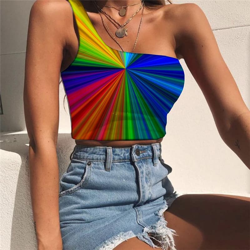 Colorful Vest Tops Women Abstract Sleeveless Shirt Street Tees Graphic Dizziness Midriff T shirt