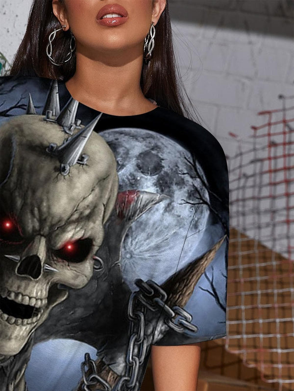 
Skull T-shirt Women Skeleton T-shirts 3d Halloween Tshirt Printed Moon Punk Rock
                