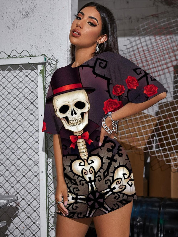
Skull T Shirt Women Skeleton Tshirt Printed Flower Summer Hip Hop Funny T shirts
                