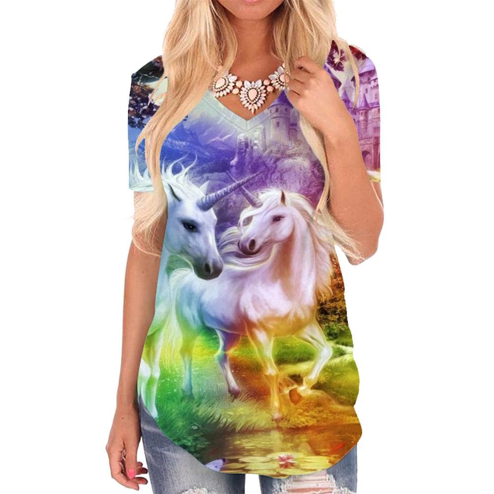Unicorn T-shirt women Forest V-neck Tshirt Animal Tshirts Printed Harajuku T-shirts 3d