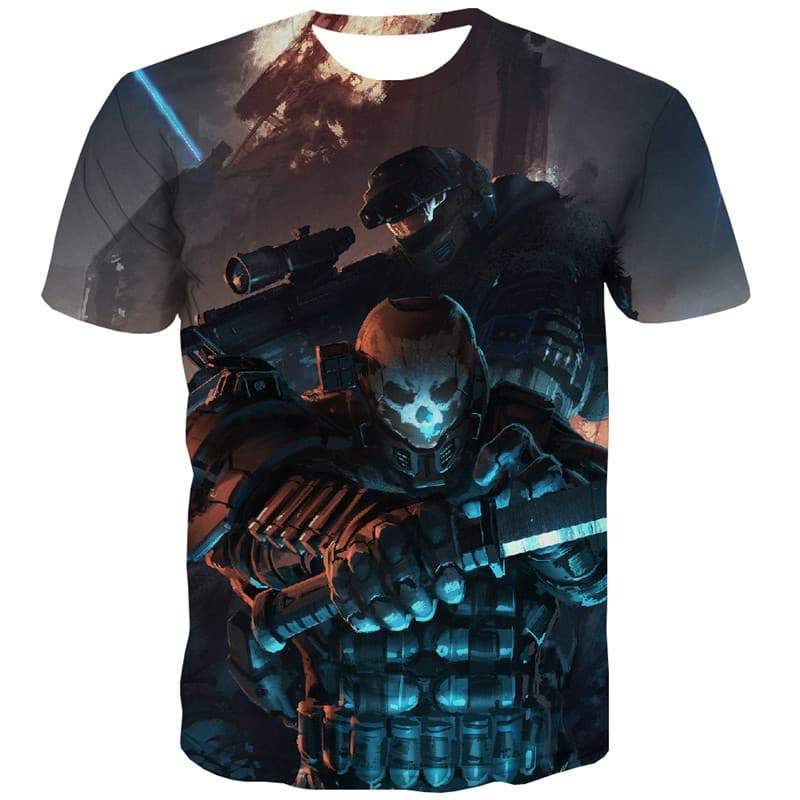 Military T-shirt Men Skull Tshirt Anime Gun T-shirts 3d Flame Shirt Print War T shirts Funny - KYKU
