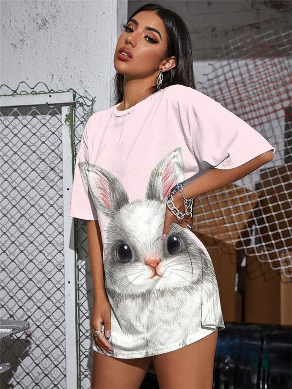 
Rabbit T-shirt Women Animal Gothic Lovely Funny T shirts Harajuku Shirt Print
                