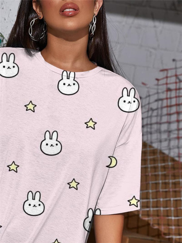 
Rabbit T Shirt Women Animal Funny T shirts Moon Tshirt Printed Star Gothic
                