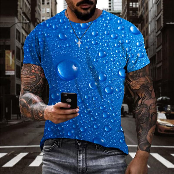 Raindrop T shirt Men Blue T-shirts 3d Novel Tshirts Casual Retro Anime Clothes