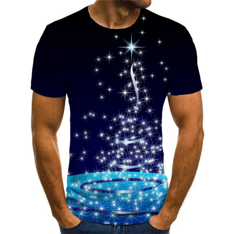 Christmas T-shirt Men Christmas Tree Tshirts Novelty Blue T-shirts Graphic New Year T-shirts 3d
