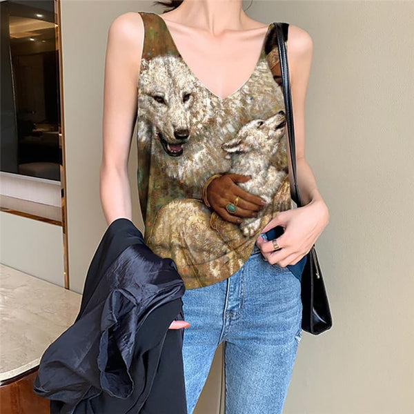 Indios Tank-Top women Wolf Sleeveless 3d Animal Tank Tops Casual Lovely Funny Top