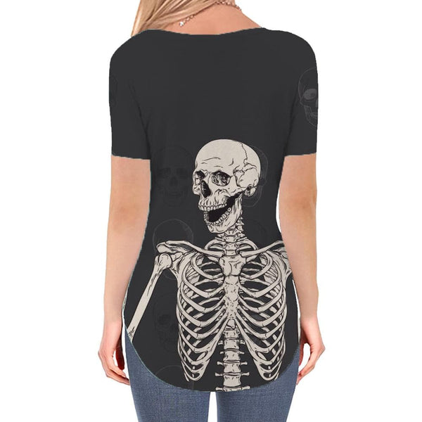 
Skull T-shirt women Skeleton V-neck Tshirt Hip Hop Tshirts Printed Rock Funny T shirts
                