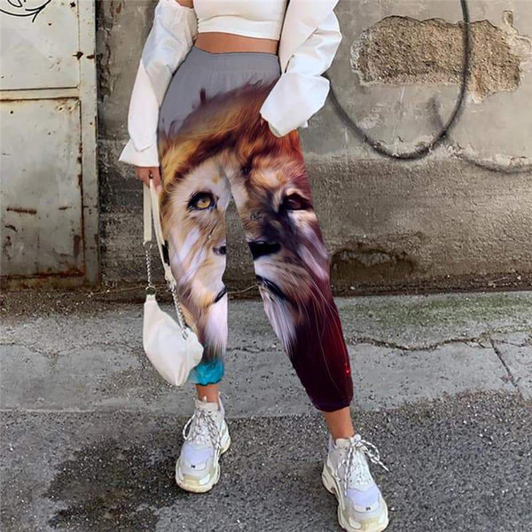 Lion Pants Women Animal 3d Printed Anime High Waist Pants Colorful Jogger Pants Nebula Trouser - KYKU
