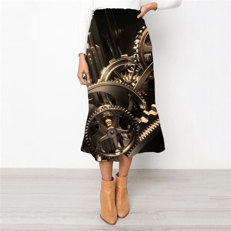 Metal Skirt Women Engine Skirt Ladies Gear School skirt Punk Rock High waist skirts
