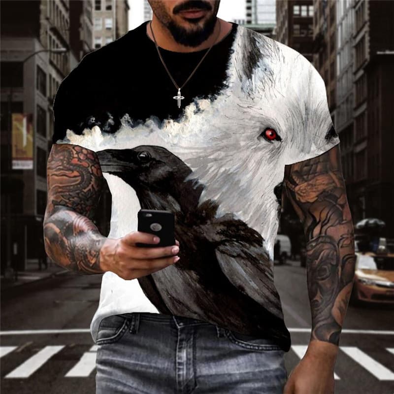 Wolf T-shirt Men Animal Tshirts Casual Graffiti Tshirt Printed Bird Anime Clothes
