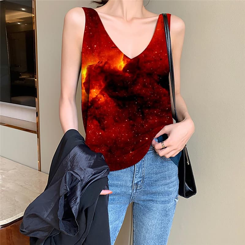 Galaxy Tank-Top women Space Sleeveless 3d Universe Funny Top Red Vest Printed Flame Vest Print