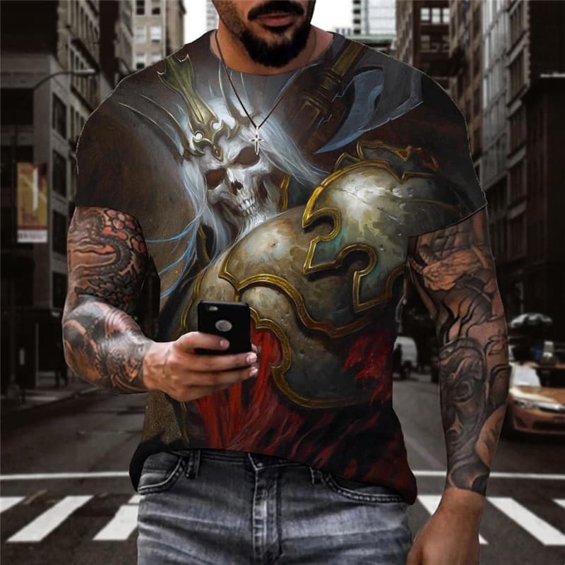 Skull T-shirt Men Skeleton Funny T shirts War Anime Clothes Hip Hop Shirt Print