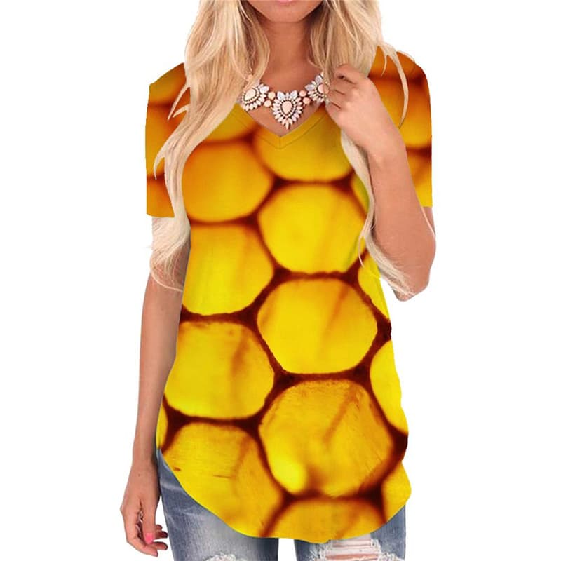 Geometric T-shirt women Psychedelic T-shirts 3d Vortex V-neck Tshirt Honeycomb Funny T shirts Honey Tshirts Printed