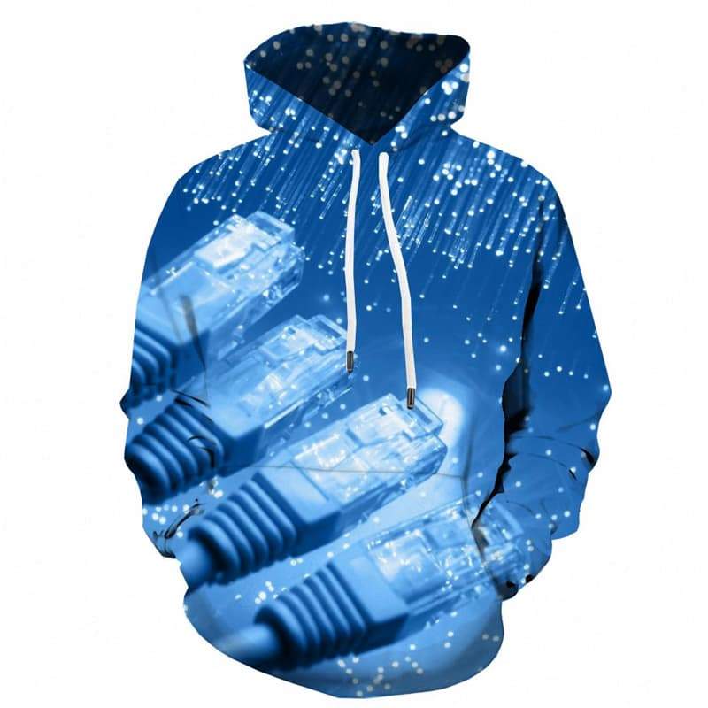 Galaxy Sweatshirts men Technology Hooded Casual Blue Sweatshirt Printed - KYKU