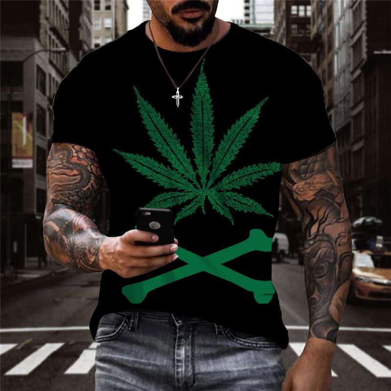 Leaves T shirt Men Bone Funny T shirts Black Tshirts Casual Harajuku Anime Clothes