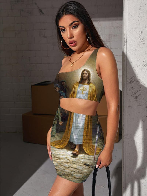 
Christian Dress Women Jesus Hollow out Dresses Harajuku Bodycon Dress
                