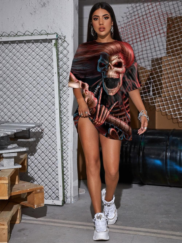 Skull T-shirt Women Skeleton Funny T shirts Hip Hop Gothic Punk Summer Rock Tshirt Printed