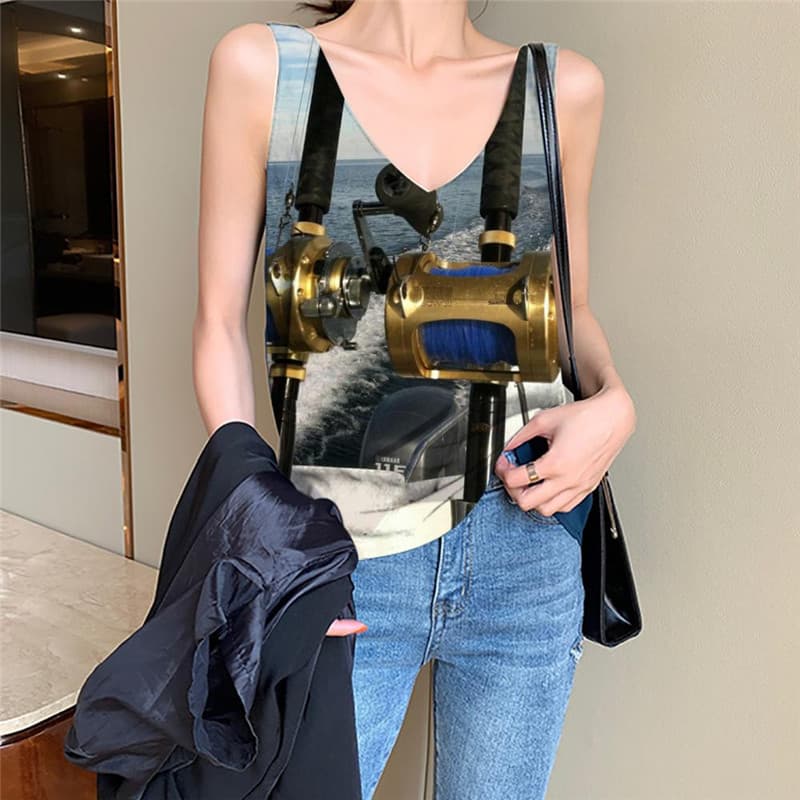 Fish Tank Top Women Fisherman Sleeveless 3d Fishinger Vest Print Tracksuits Vest Printed Metal Anime Clothes