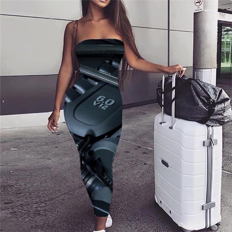 Metal Dress Women Engine sleeveless Gear Party Engine Vestido Sexy Hip Hop Bodycon Dress