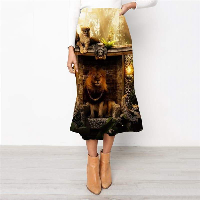 Lion Skirt Women Animal High waist skirts Anime Skirt Ladies Family School skirt Forest Rock Frauen - KYKU