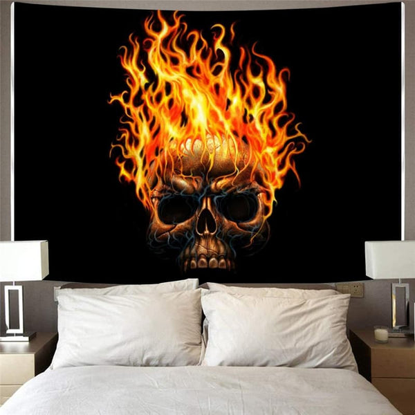 
Skull Tapiz Punk Wall Tapestry Flame Rug Wall Black Tenture Mandala Wall Hanging
                