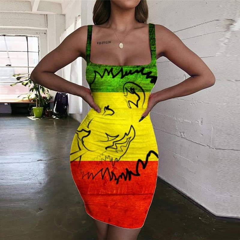 Lion Dresses Women Animal 3d Print Anime Halter Sleeveless Colorful Bodycon Dress Harajuku Ladies Dresses - KYKU