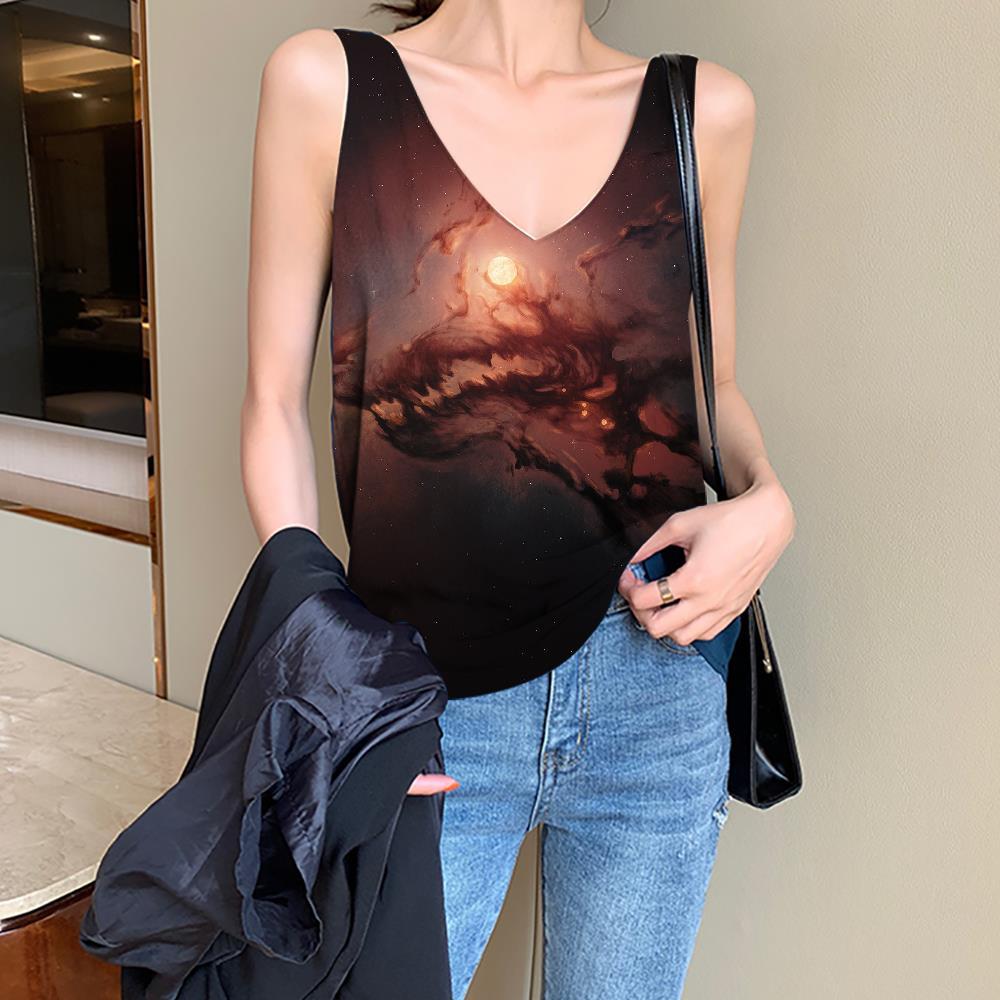 Wolf Tank-Top women Animal Funny Top Anime Anime Clothes Galaxy Vest Printed Nebula Vest Print - KYKU