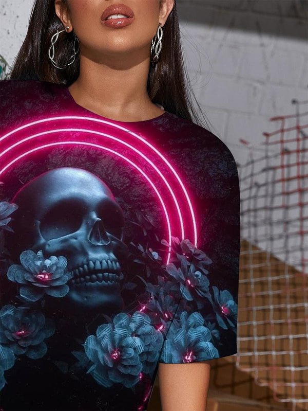 
Skull T Shirt Women Flower Tshirt Printed Hip Hop Shirt Print Womens Clothing
                