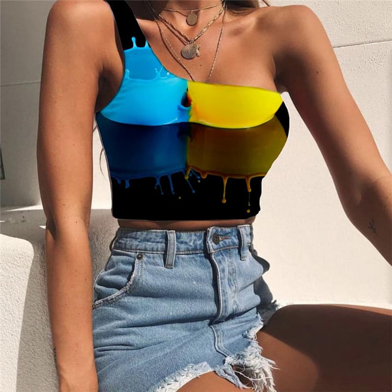 Pigment Tank Tops Women Colorful Midriff T shirt Art Sleeveless Shirt