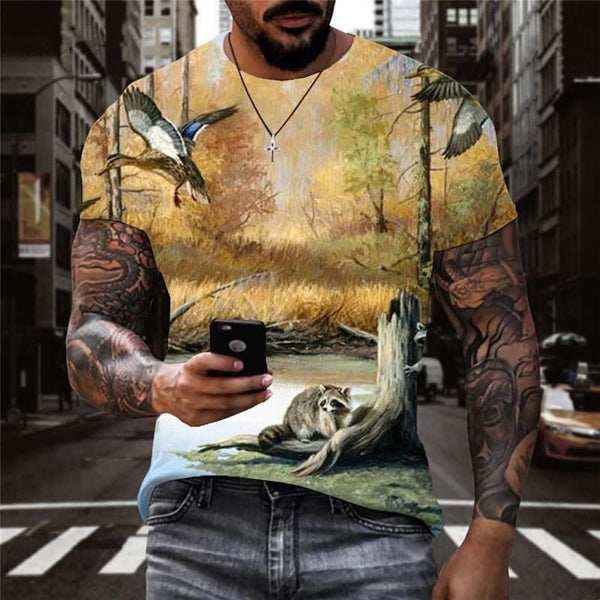 Animal T-shirt Men Landscape T-shirts 3d Tree Shirt Print Harajuku Tshirts Casual