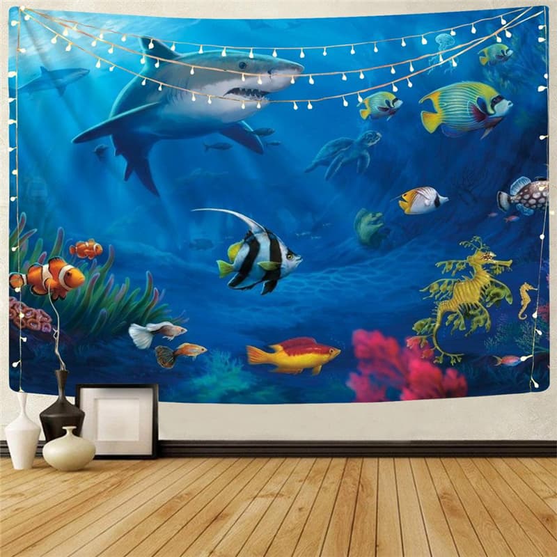 Shark Tapiz Fish Wall Tapestry Animal Home Tapestrys Ocean Tapestries Blue Rug Wall