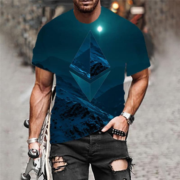 
Ethereum T-shirt Men Art Tshirt Printed Landscape Shirt Print Mountain Anime Clothes
                
