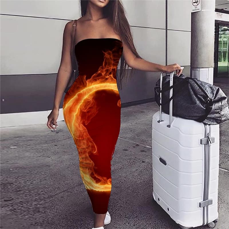 Flame Dress Women The Letter O Party Couple sleeveless Womens Clothing Elegant