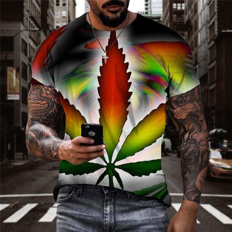 Smoke T shirt Men Colorful Shirt Print Leaves Anime Clothes Colorful Tshirt Printed