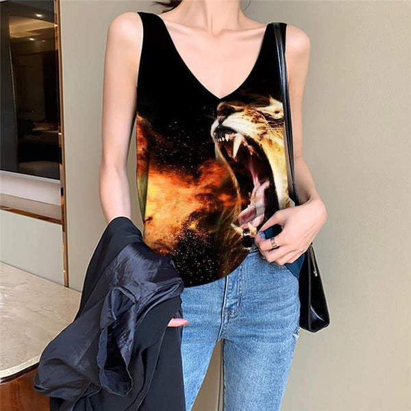 Lion Tank Top Women Animal Anime Clothes Anime Tank Tops Casual Flame Vest Print Harajuku Sleeveless 3d - KYKU