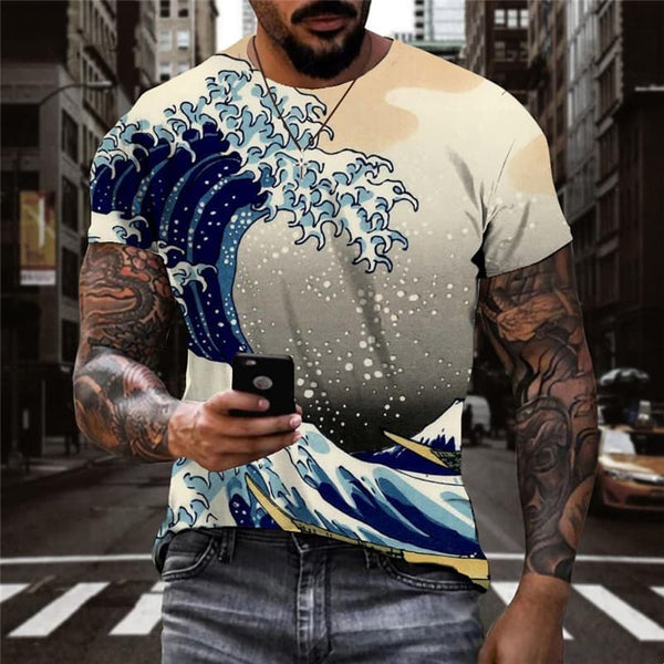Surf T shirt Men Waves Anime Clothes Ocean Shirt Print Sail Funny T shirts