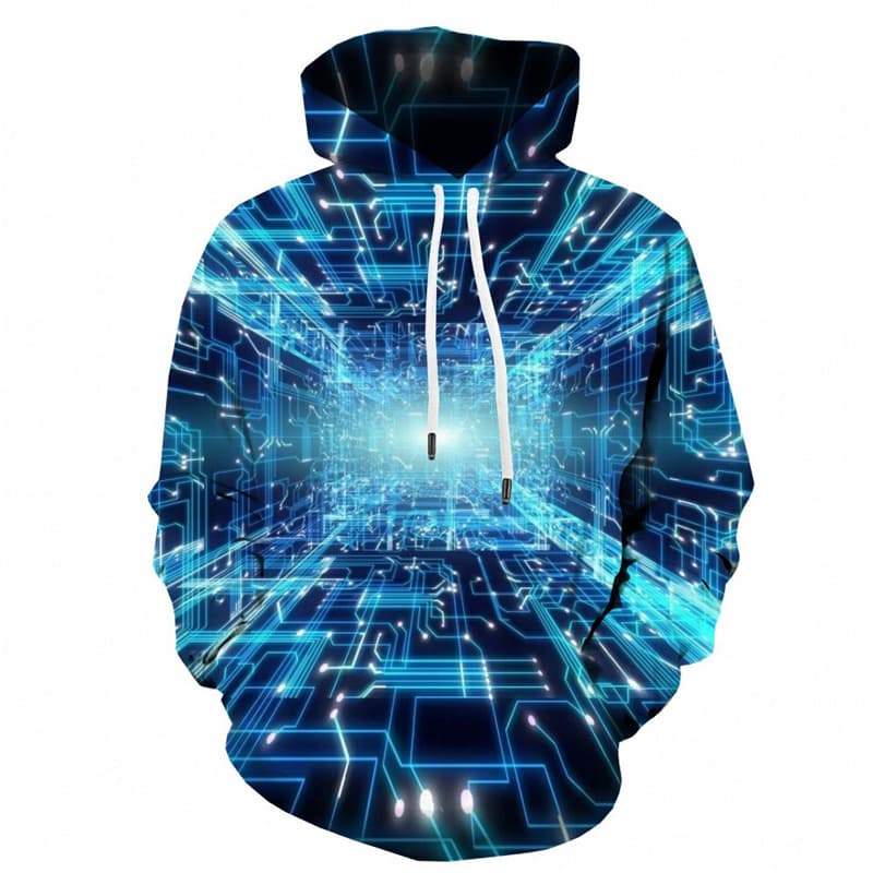 Technology Sweatshirts men Novel Sweatshirt Printed Harajuku Hoody Anime Blue Hoodie Print - KYKU