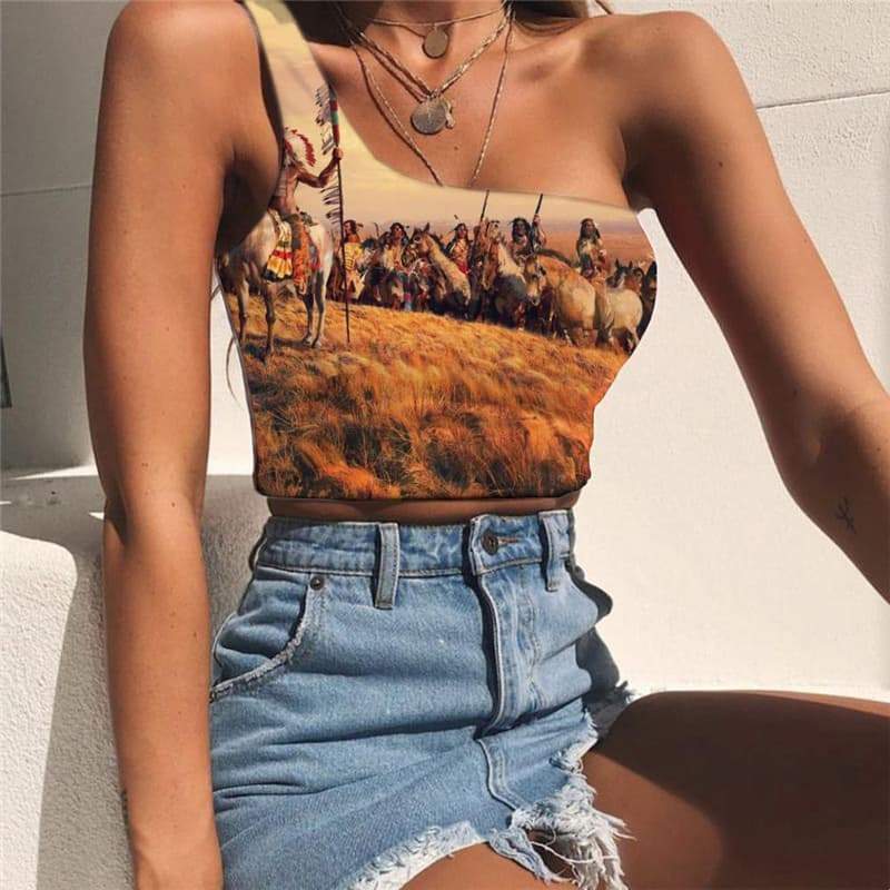 Indios Vest Tops Women Horse Tees Graphic War Sleeveless Shirt Womens Clothing - KYKU